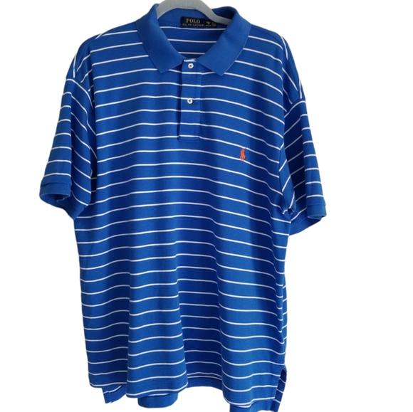 Polo Ralph Lauren Polo Shirt Blue White Stripes Size 1XB 1G Big Grand 100%cotton - Picture 1 of 8